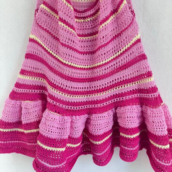 Pink Crochet Halter Mini Dress Open Back Striped Knit Festival Boho Y2K s/m - Picture 4 of 7